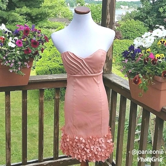 ROMEO and JULIET Dress Peach Strapless Prom  Midi 3D Floral Wedding Formal 6 - Picture 6 of 10